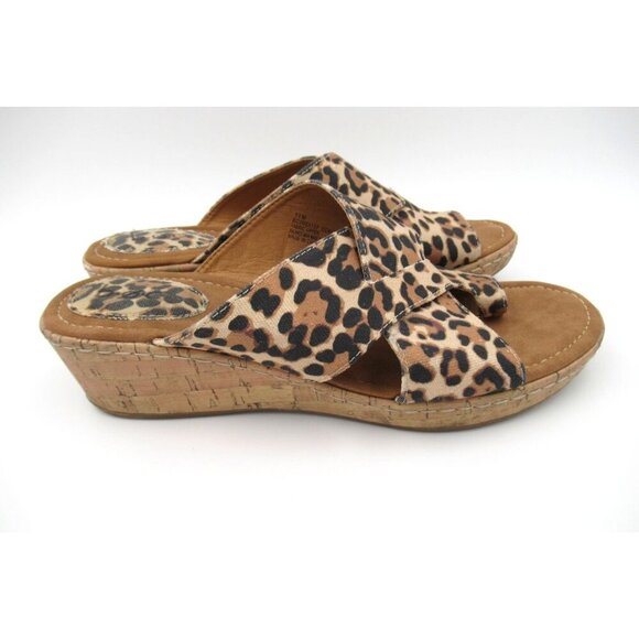 BOC Platform Wedge Sandals Summer Comfort Animal Print on Canvas Woman's Size 11 - Picture 4 of 7